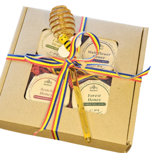 set miere romaneassca premium cu betisor miere si tricolor